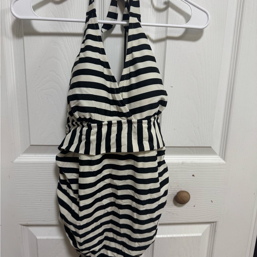 Motherhood Classic Black and White Striped One Piece